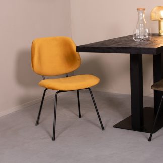 Eetkamerstoel Bello - Oker - Velvet - Zwart Metalen Frame 180122785