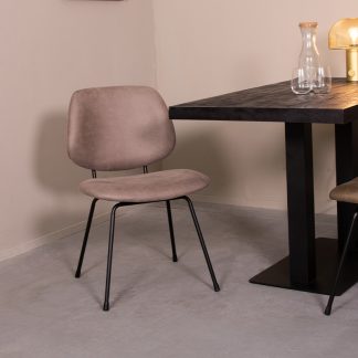 Eetkamerstoel Bello - Taupe - Kunstleder - Zwart Metalen Frame 180122789
