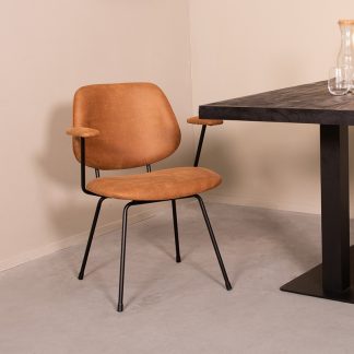 Eetkamerstoel Rivano - Cognac - Kunstleder - Zwart Metalen Frame 180122782