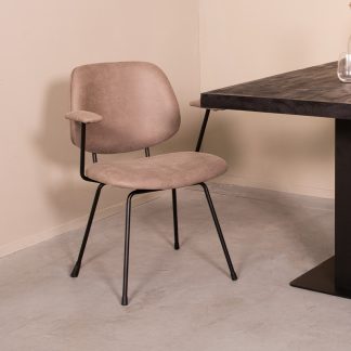 Eetkamerstoel Rivano - Taupe - Kunstleder - Zwart Metalen Frame 180122783