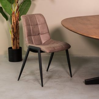 Eetkamerstoel Noor - Taupe - Kunstleder - Zwart Metalen Frame 180122908